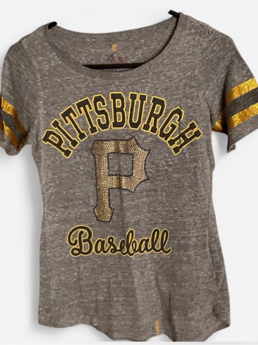 Pittsburgh Baseball Girls' Short Sleeve Tee - Gray & Gold Sparkle